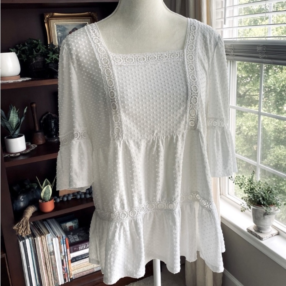 Anthropologie White Blouse with Lace Details